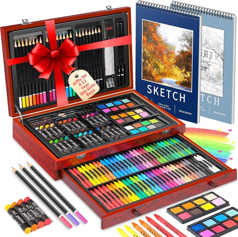 Hapikalor 156-Pack Art Kit Drawing Set with 2 Sketch Book, Crayons, Colored Pencils, Arts and Crafts Art Supplies for Girls Boys Ages 6-8 9-12 13 14 Year Old - Image 1